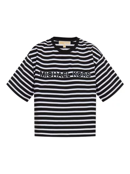 Koszulka Michael Michael Kors prążkowana z nadrukiem garniturowa niebieska