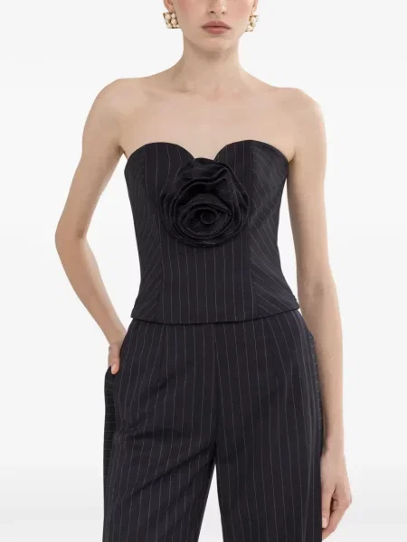 Top Nissa cu model floral tip corset albastru