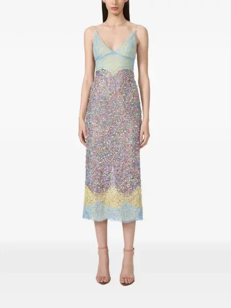 Rochie midi Costarellos din dantelă albastru