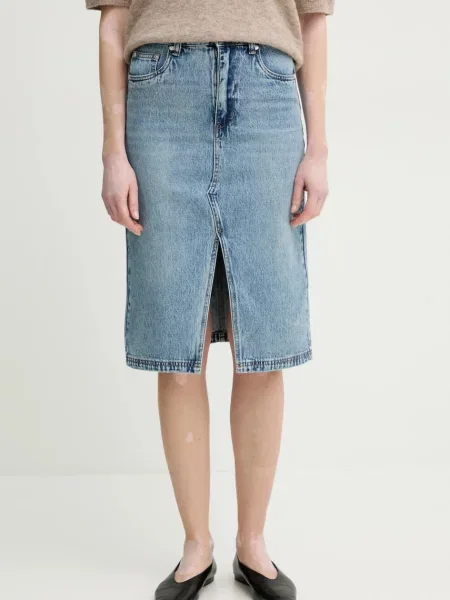 Fustă din denim Gestuz până la genunchi albastru