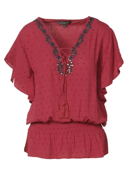 KOROSHI Bluză albastru închis / auriu roșu