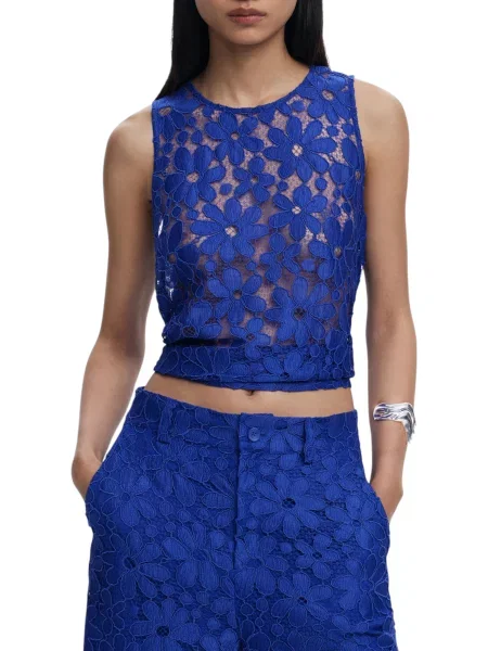 Top Desigual din dantelă albastru