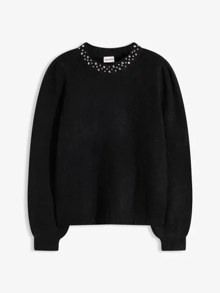 Sweter z ozdobnymi falbankami czarny