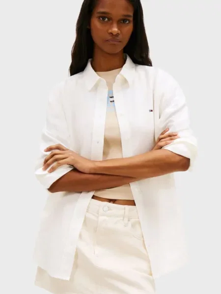 Лляна джинсова сорочка Tommy Jeans біла