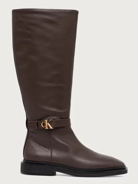 Bőr csizma Calvin Klein barna