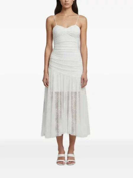 Rochie midi 424 din dantelă drapată alb