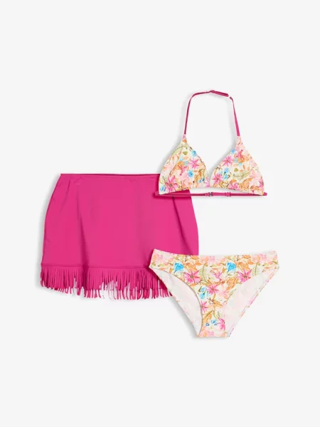 Bikini ze spódniczką kąpielową zestaw 3 cz. różowe