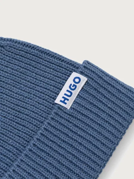 HUGO Blue шапка beanie з вовною синя