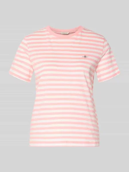 T-shirt z okrągłym dekoltem i wyhaftowanym logo Gant różowa