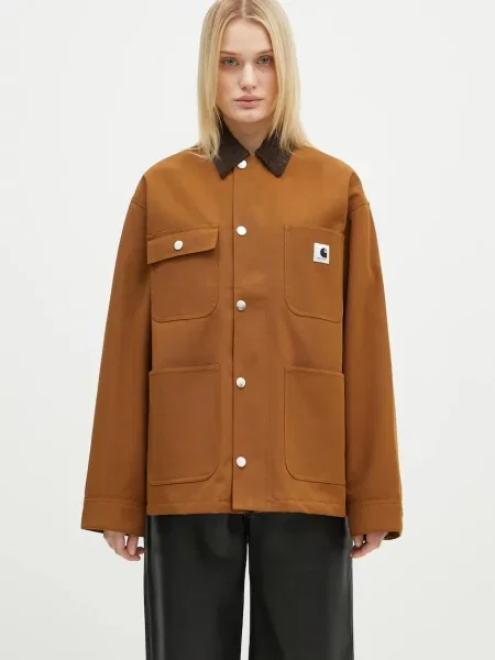 Carhartt WIP geacă cu aspect de cămașă Clapton Jacket de tranziție oversize maro