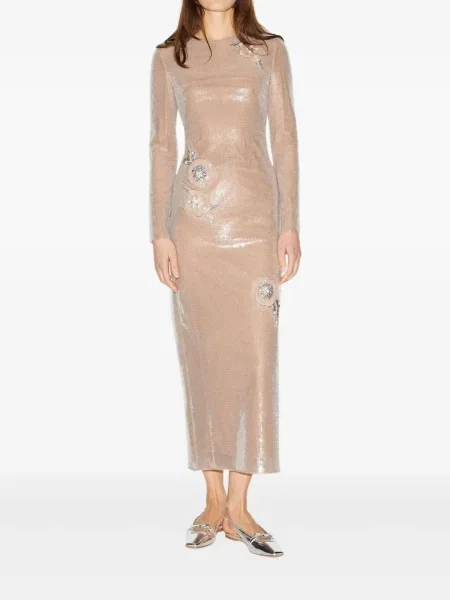 Sukienka midi Huishan Zhang z cekinami w kwiatki do kolan