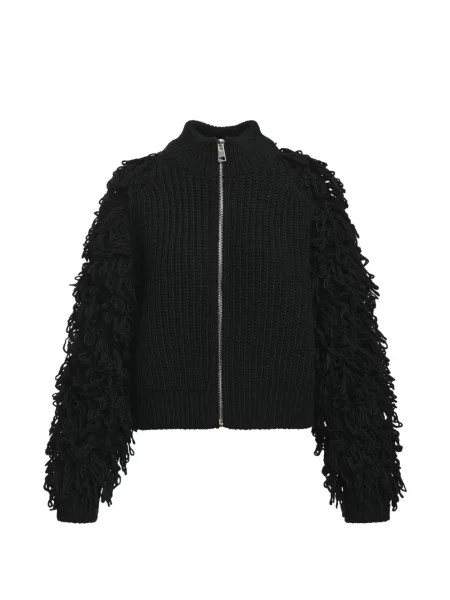 Cardigan Essentiel Antwerp cu franjuri cu guler de stand-up negru