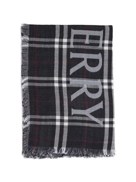 Fular Burberry cu franjuri în carouri albastru