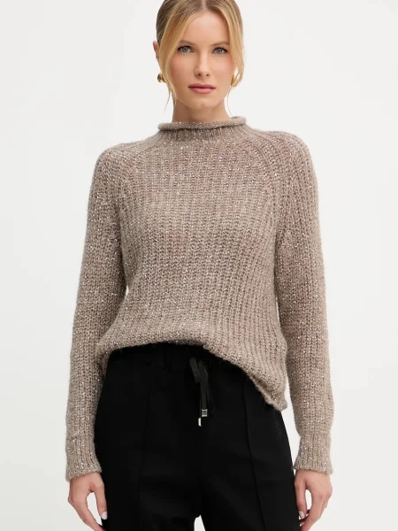 Luisa Spagnoli pulover din amestec de lână cu turtleneck bej