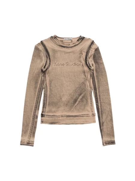 Długi top Acne Studios z długim rękawem beżowy