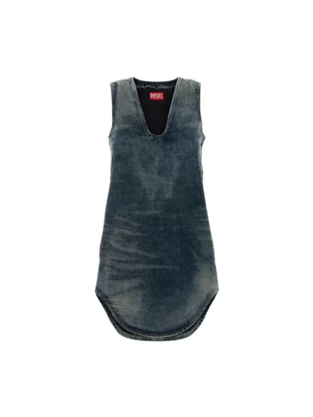 Sukienka jeansowa Diesel bez rękawów z dekoltem w serek niebieska