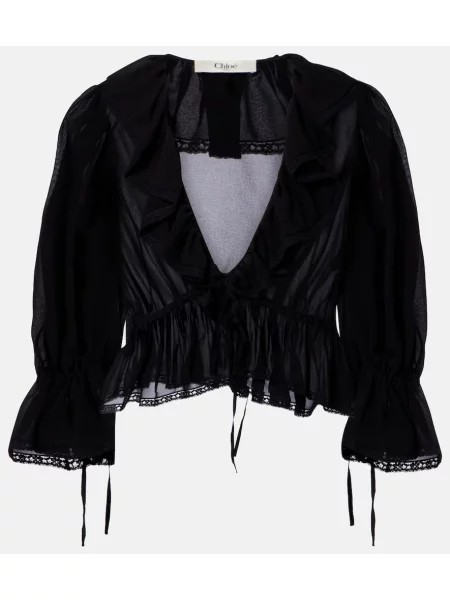 Bluză Chloé de mătase cu volane negru