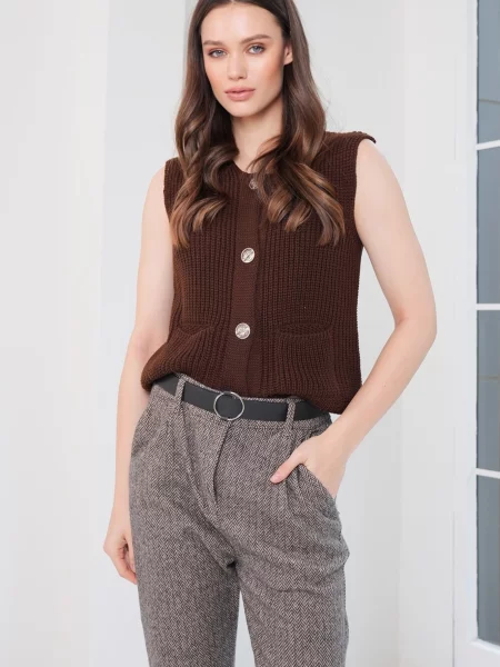 Trend Alaçatı Stili Vestă tricotată maro