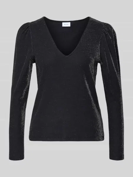 Bluzka Vila z dekoltem w serek z długim rękawem szara