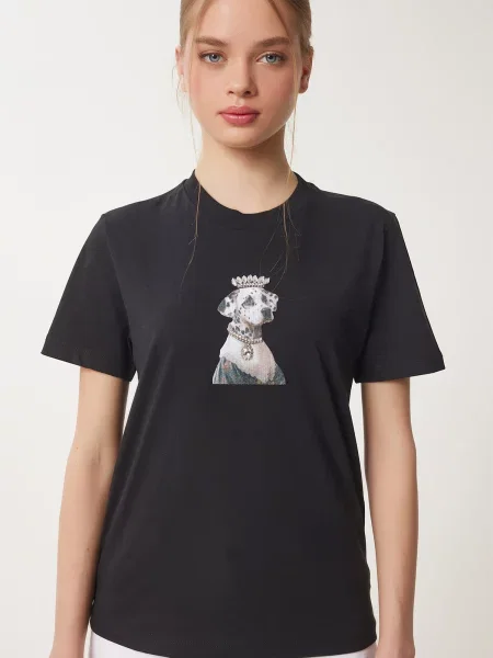 Happiness İstanbul Tricou gri închis / negru alb