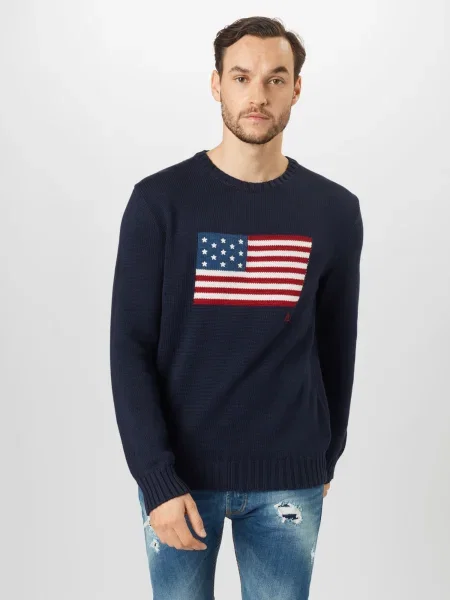 Polo Ralph Lauren Sveter námornícka modrá / nebesky modrá / grenadínová biela