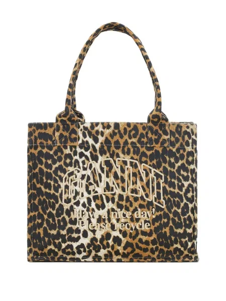 Geantă Ganni cu imagine cu model leopard din canvas