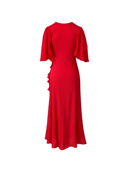 Midi haljina Silk95five s V-izrezom s volanima iznad koljena crvena