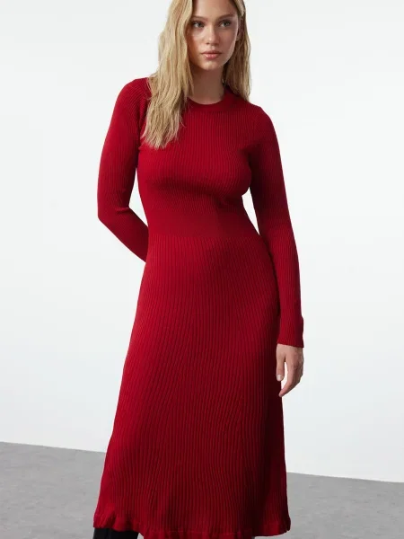 Trendyol Rochie tricotat roşu închis