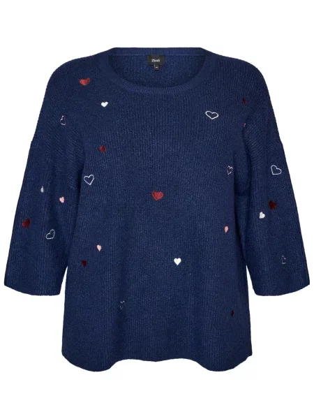 Zizzi Pulover Msunny Heart bleumarin / roz deschis / roșu alb