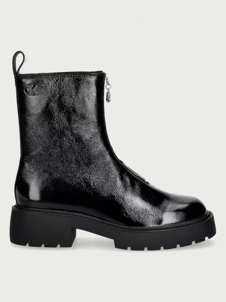 Calvin Klein Botine Chunky Zip Boot Shiny Lth negru