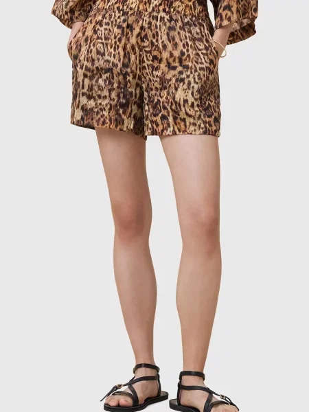 Шорти з домішкою шовку AllSaints CHARLI візерунок висока посадка помаранчевий