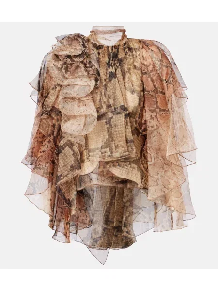 Jedwabny top Zimmermann z falbankami brązowy