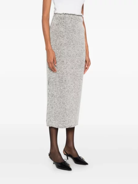 Fustă Alberta Ferretti de lână cu model herringbone gri