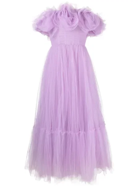Rochie midi Ana Radu cu model floral din tul până la genunchi violet
