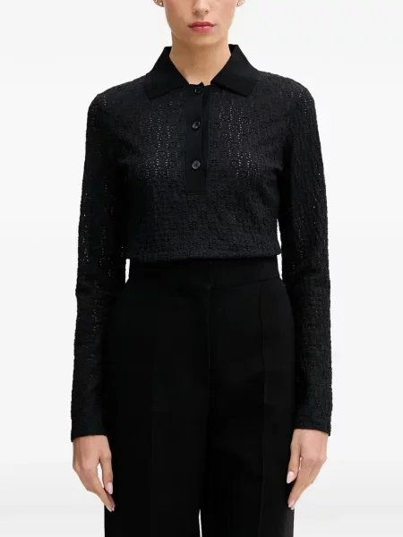 Lung tricou polo Sisley tricotate negru