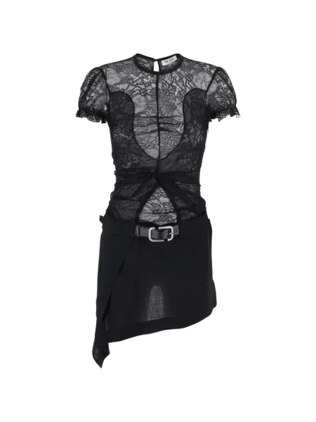 Cu centură rochie The Attico din dantelă negru