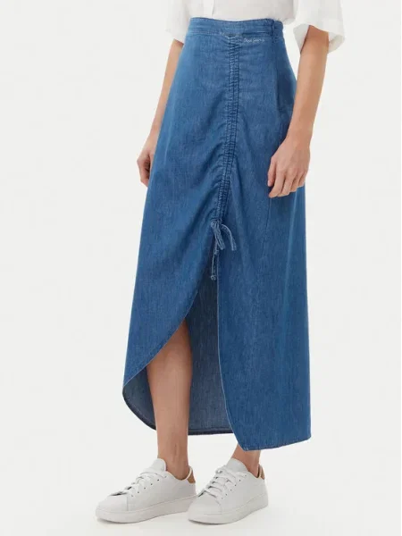 Дънкова пола Pepe Jeans MAXI SKIRT HW SUNSET дълга с кройка тип молив синьо
