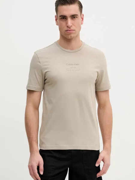 Тениска Calvin Klein с принт бежово