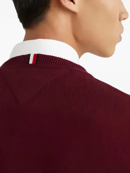 Pulover Tommy Hilfiger cu broderie cu decolteu în V roșu