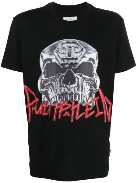 Tricou Philipp Plein cu imagine scurt negru