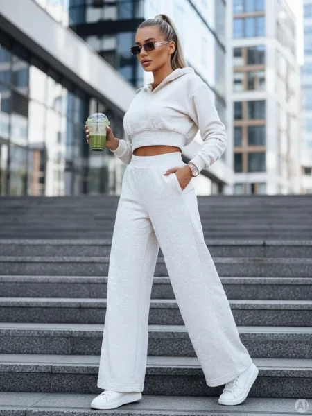 Komplet spodnie wide leg i bluza MINALIA Dstreet beżowy