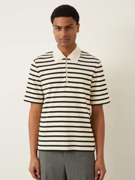 Jil Sander Pletené Polo Tričko / tmavě modrá béžová