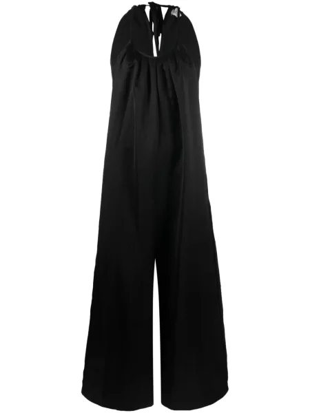 Satynowy kombinezon Alysi z dekoltem halter czarny
