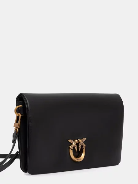 Pinko crossbody torbica usnjena črna