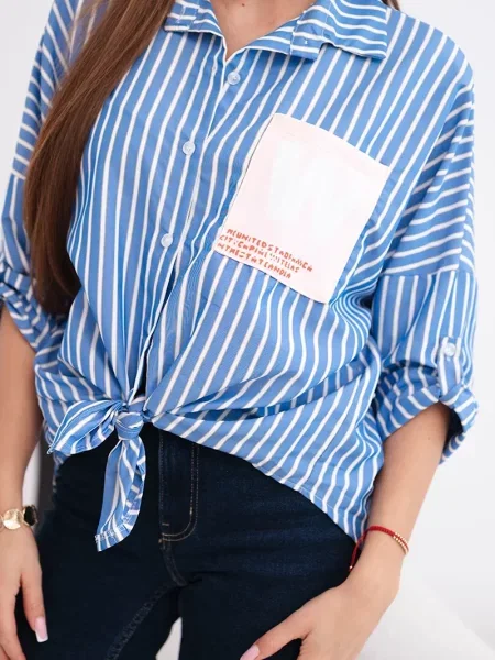 Cămașă din denim Kesi Włoski cu funde cu dungi negru