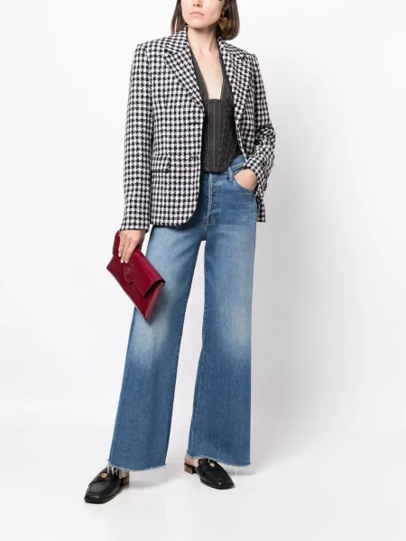 "houndstooth" rašto vienakrūtis švarkas Versace tvido juoda