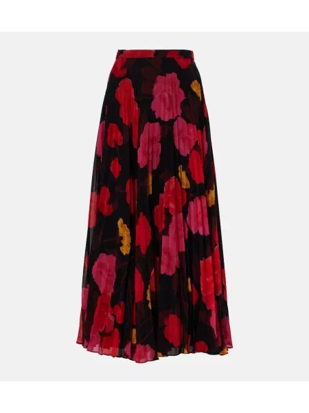 Fusta plisata Erdem cu model floral plisată până la genunchi negru