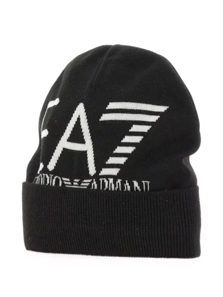 Жакардова шапка Ea7 Emporio Armani с автограф черно