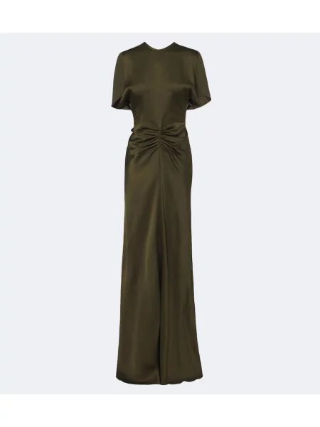 Rochie Victoria Beckham din satin cu volane verde