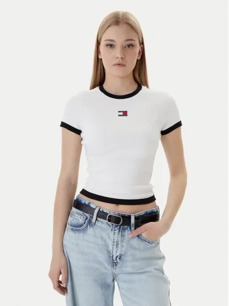 Tommy Jeans Tricou Badge Écru alb